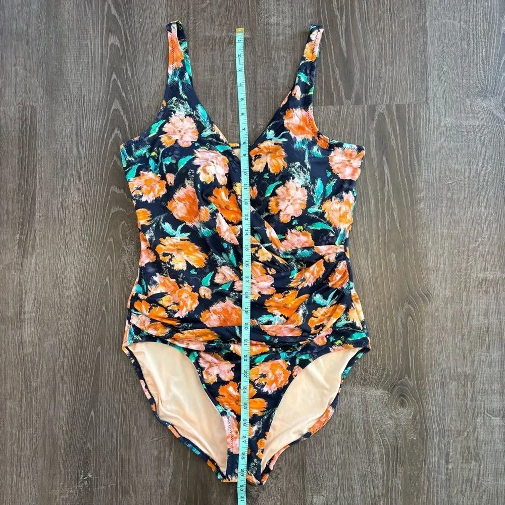 Garnet Hill Floral Ruched Crossover One-Piece Swimsuit 12